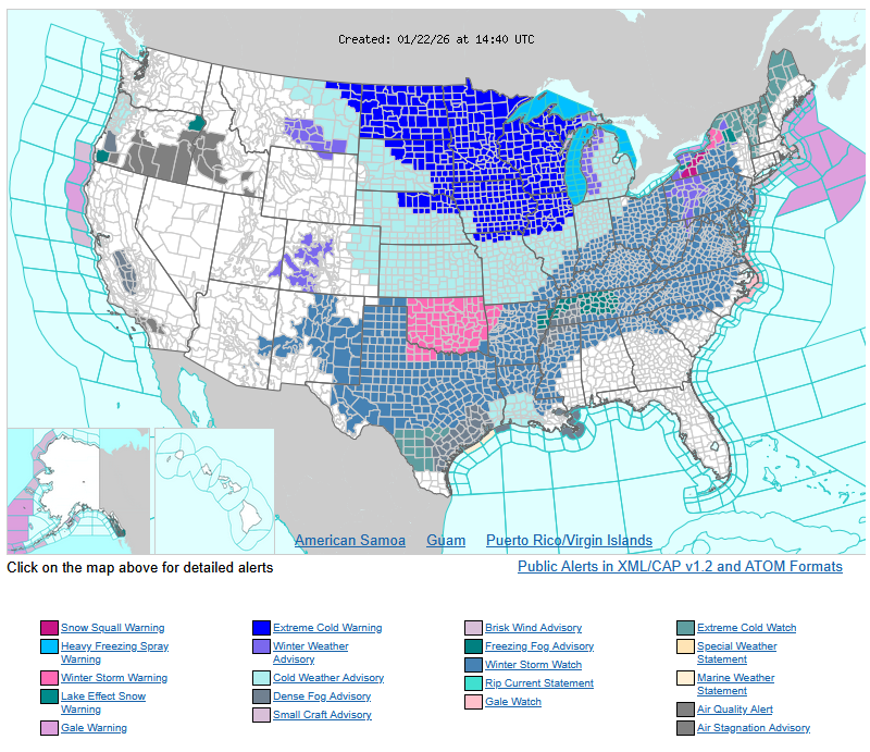 US Weather Hazards map